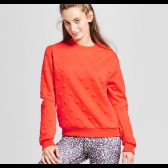 JoyLab Sweaters - JoyLab | Orange Polka Dot Sweater 3D Bubbles